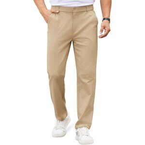 Coofandy Men Khaki Elastic Waist Business Dress Pants with Pockets